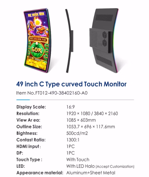 2025 New 32 Inch C-Shape Curved Touchscreen Monitor for Gaming&Casino Slot Machines