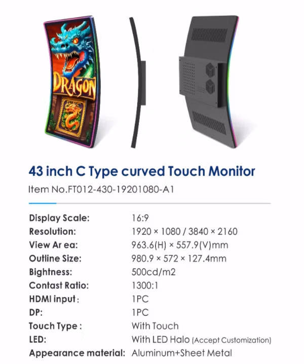 2025 New 32 Inch C-Shape Curved Touchscreen Monitor for Gaming&Casino Slot Machines