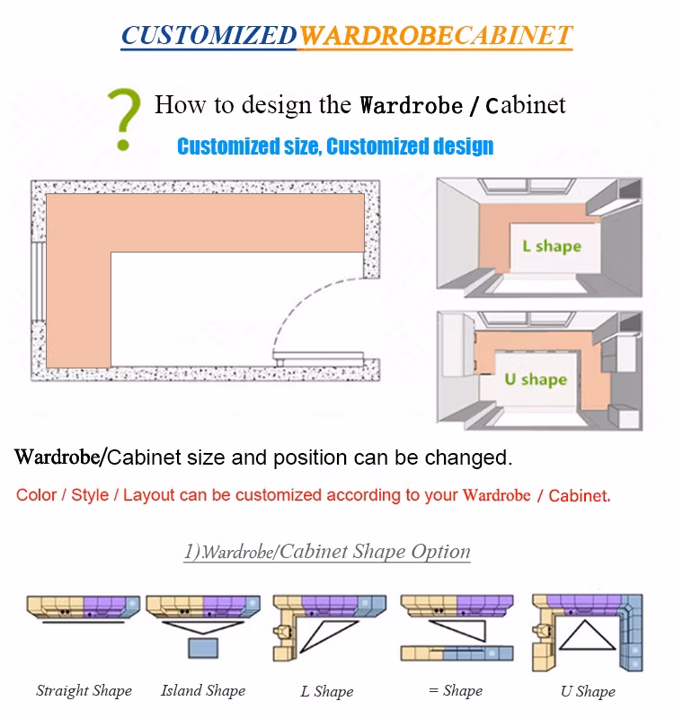 Swete French Custom Design White Closet Glass Door Lights with Wardrobe Bedroom Furniture