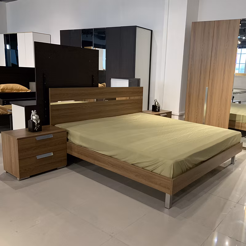 Economic Modern Home Furniture MDF Wooden Bedroom Furniture Set with Mirrored Wardrobe