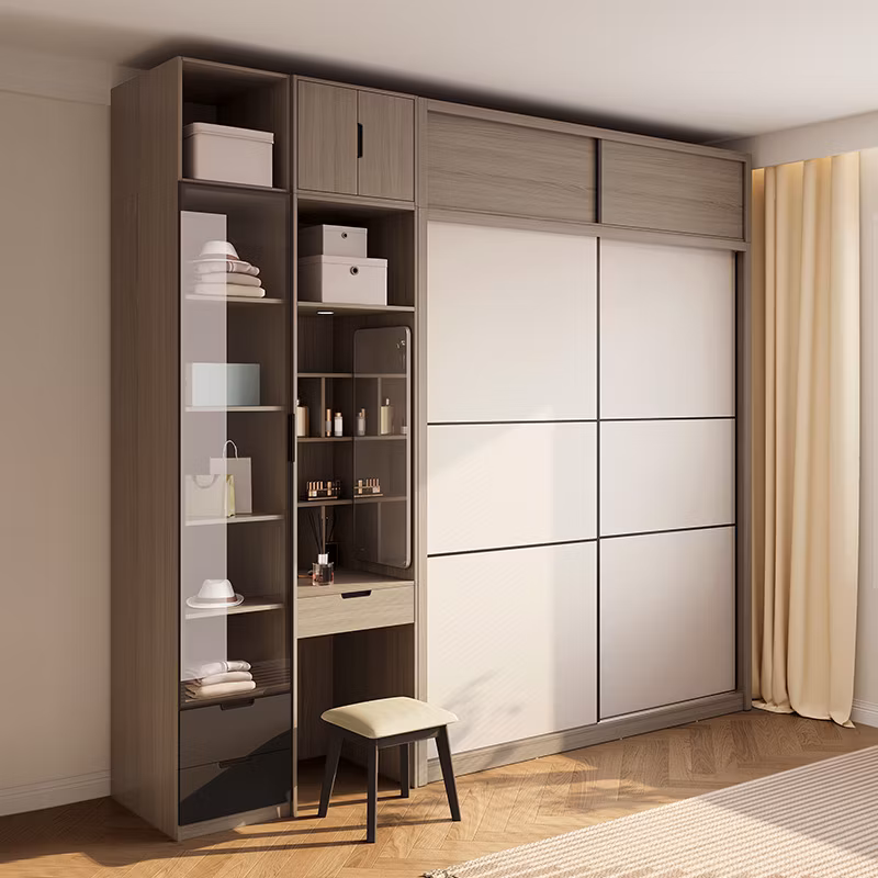 Fiberglass Cabinet Sliding Bedroom Furniture Clothes Girls Glass Cheap 2 Door Portable Modern Wardrobe