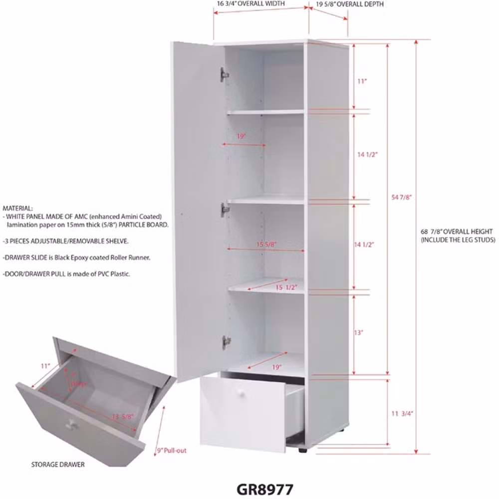 White Simple Design Modern Home Furniture Bedroom Single Door Storage Tall Wardrobe