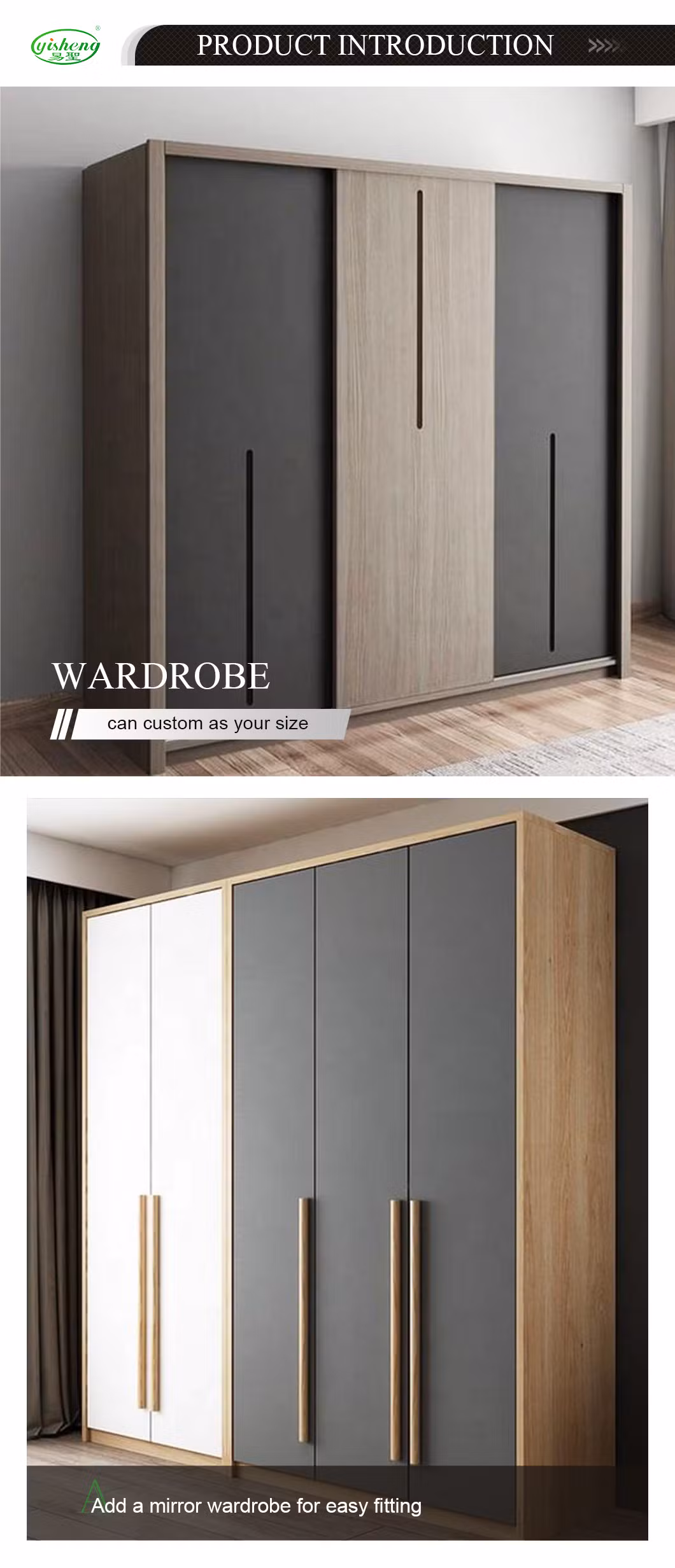 Large Adjustable Storage Space Large Size Solid Wood Wardrobe
