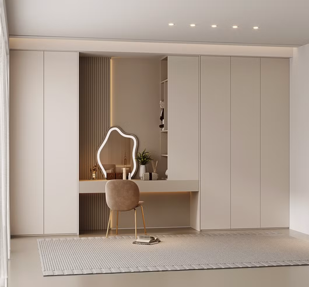 Modern Aluminum Alloy Bedroom Room Grey Wardrobe Walk-in Closet Custom Design L-Shaped with Dressing Table Mirror