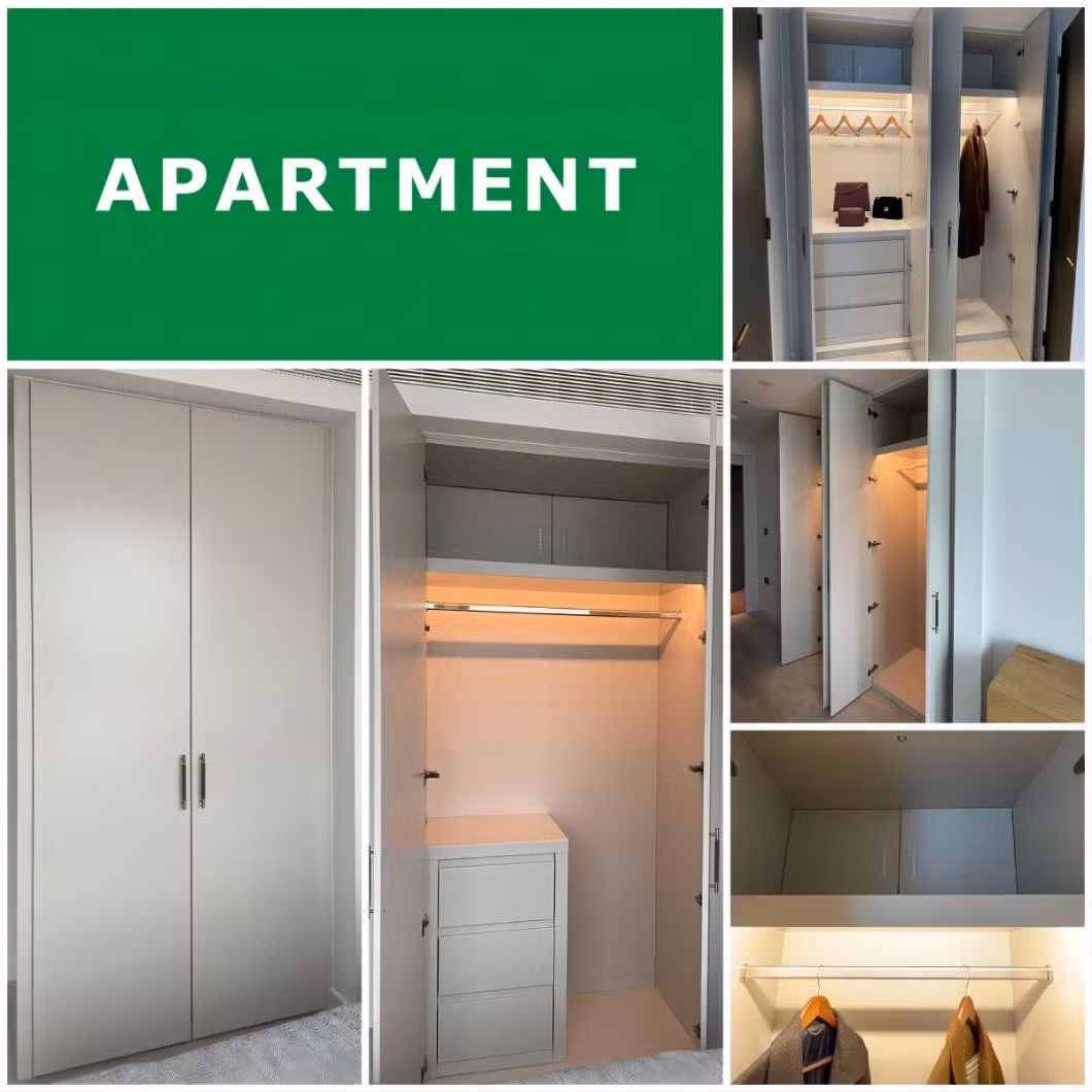 Swete French Custom Design White Closet Glass Door Lights with Wardrobe Bedroom Furniture