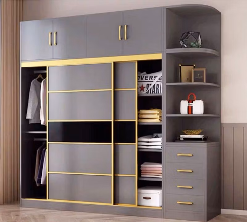 Modern Frosted Glass Sliding Door Wardrobe with Mirror