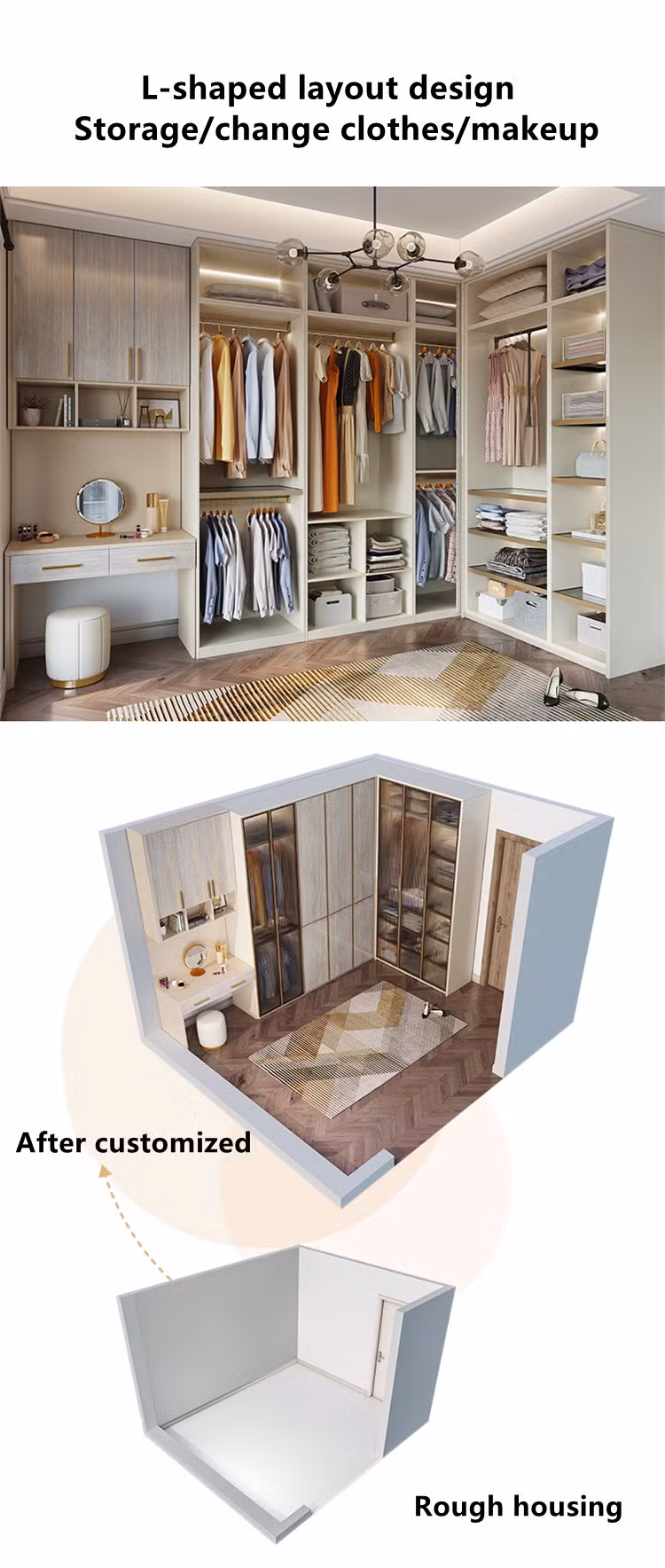 Cbmmart Home Furniture Customized Modern Metal Wooden MDF Closet for Bedroom