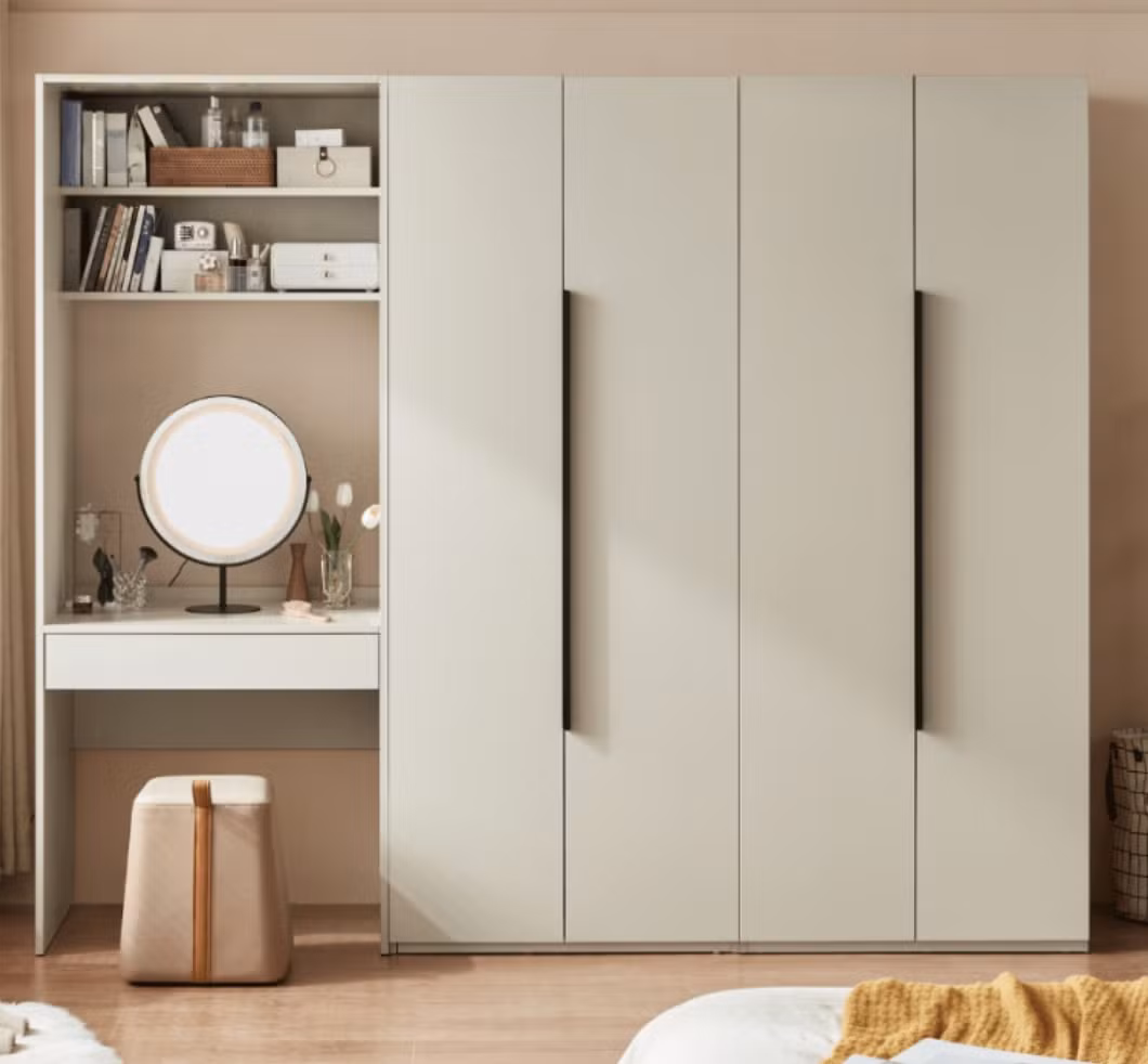 Modern Aluminum Alloy Bedroom Room Grey Wardrobe Walk-in Closet Custom Design L-Shaped with Dressing Table Mirror
