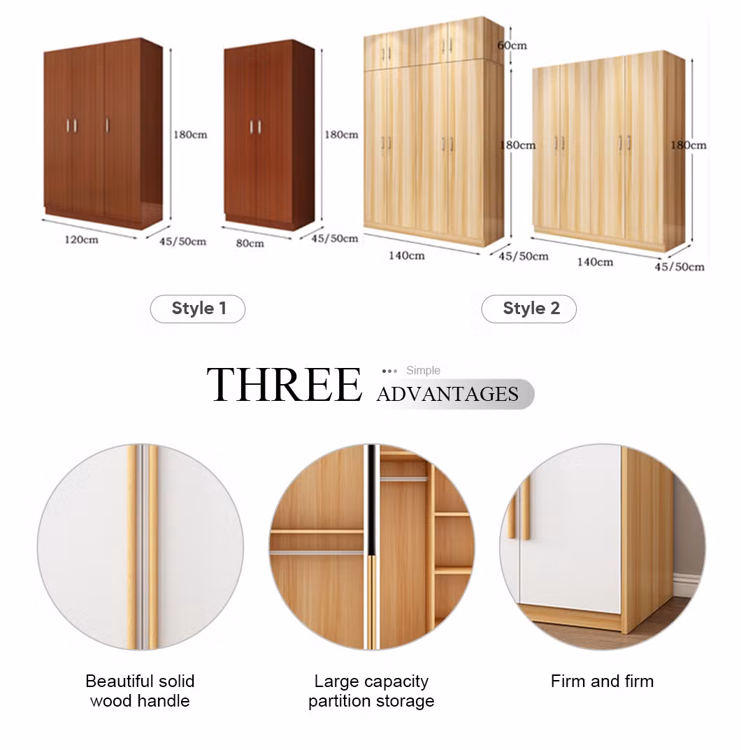 Large Adjustable Storage Space Large Size Solid Wood Wardrobe