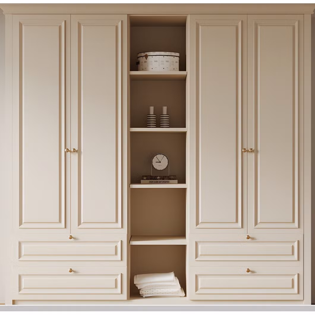 Swete French Custom Design White Closet Glass Door Lights with Wardrobe Bedroom Furniture