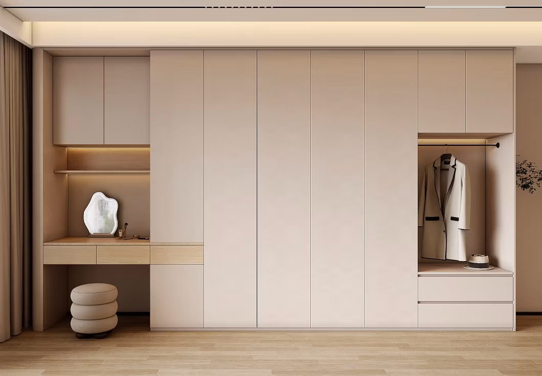 Modern Aluminum Alloy Bedroom Room Grey Wardrobe Walk-in Closet Custom Design L-Shaped with Dressing Table Mirror