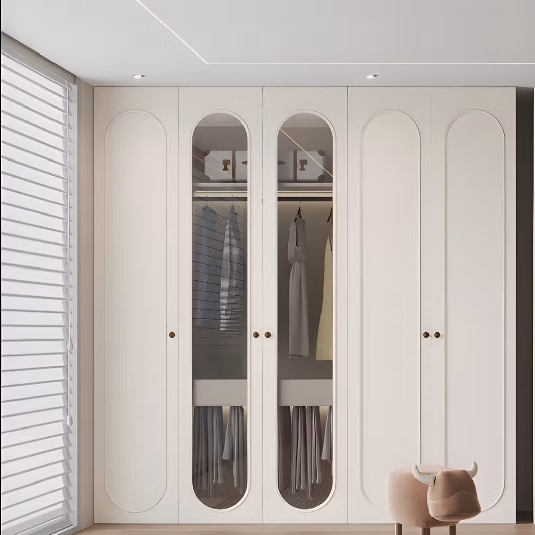 Swete French Custom Design White Closet Glass Door Lights with Wardrobe Bedroom Furniture