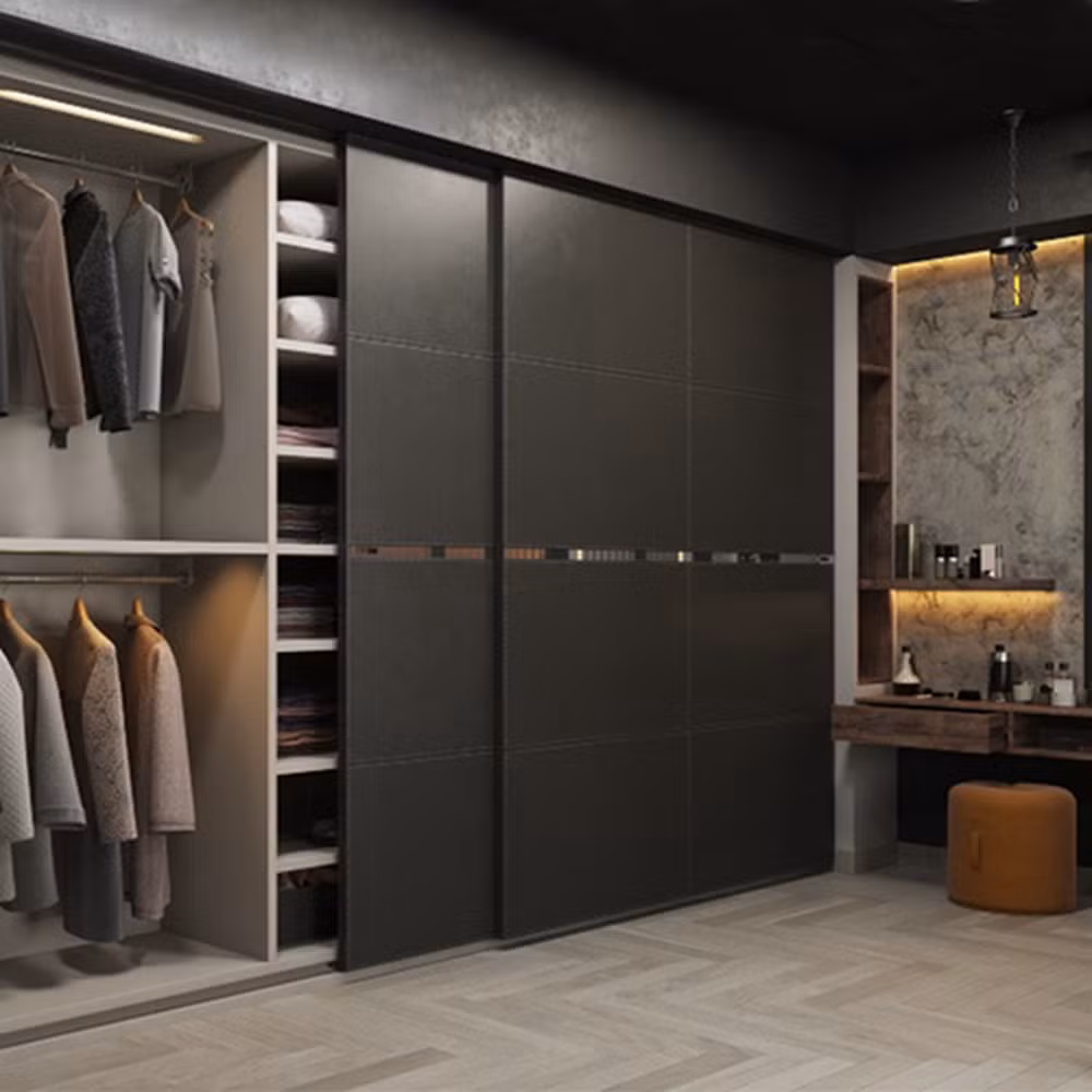 Factory Outlet Modern Fashion Minimalist Design PVC Bedroom Sliding Door Wardrobe