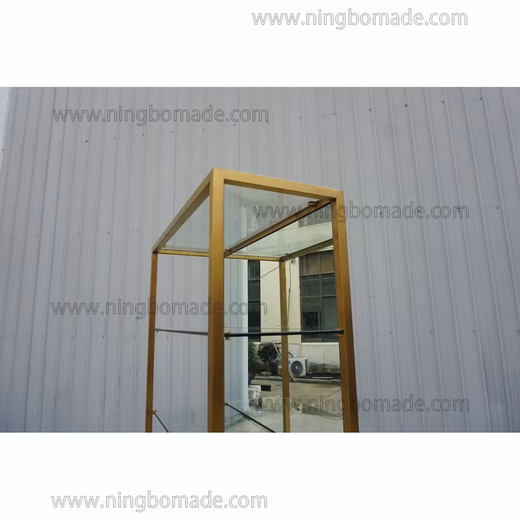 High Fashion Home Furniture Brushed Brass Finish Ebony Black Oak Veneer Base Etagere Cabinet