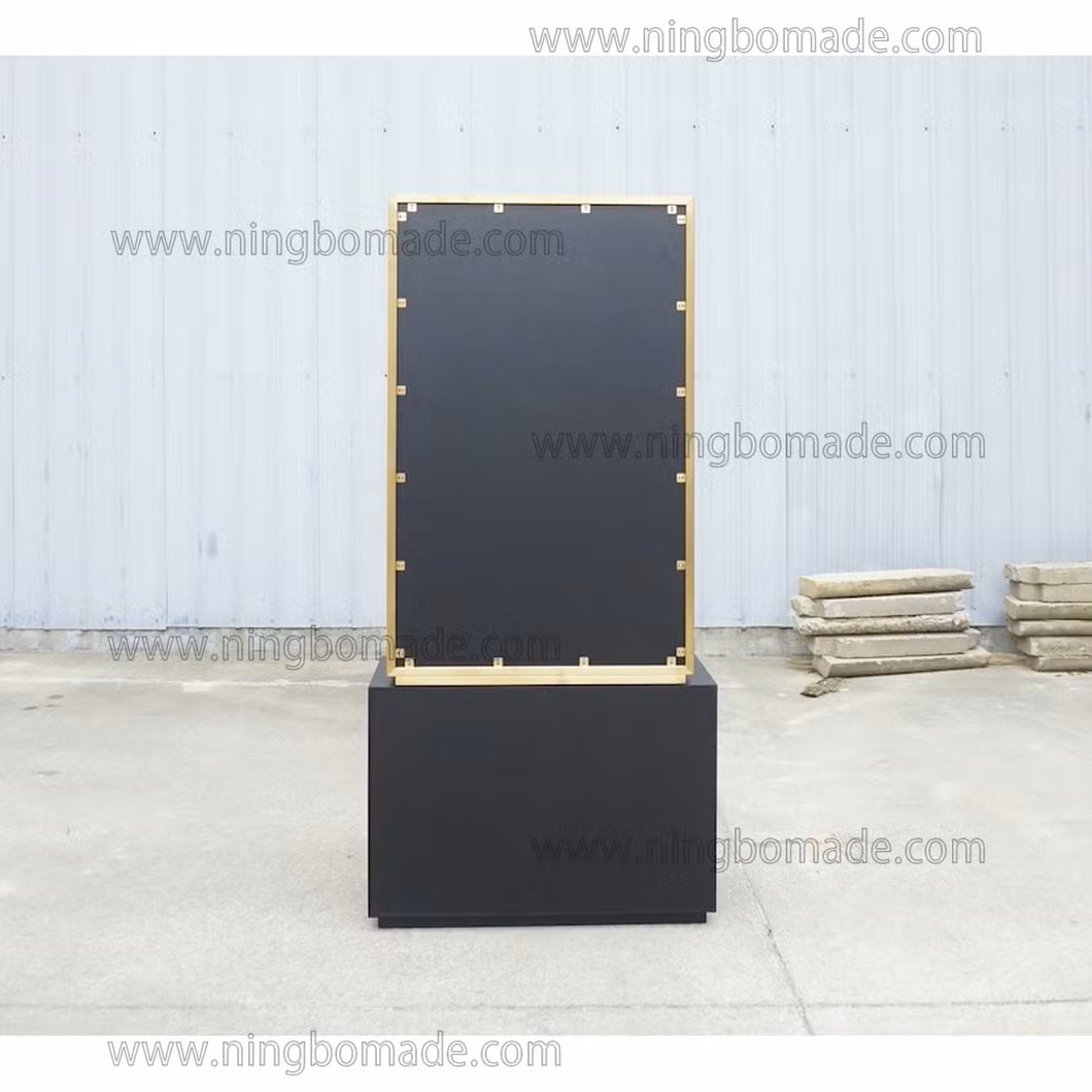 High Fashion Home Furniture Brushed Brass Finish Ebony Black Oak Veneer Base Etagere Cabinet