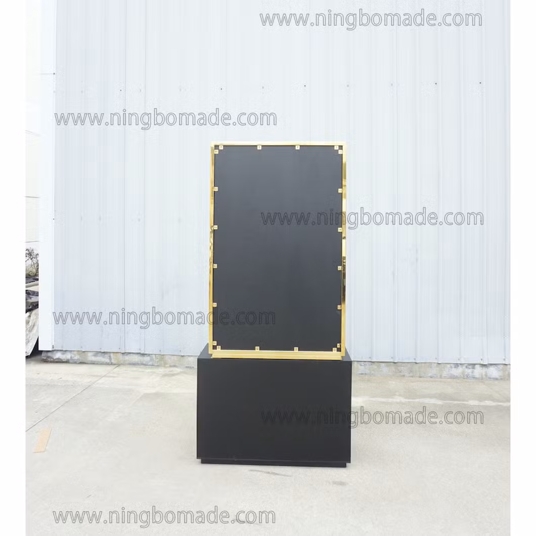 High Fashion Home Furniture Polish Gold Finish Ebony Black Oak Veneer Base Etagere Cabinet
