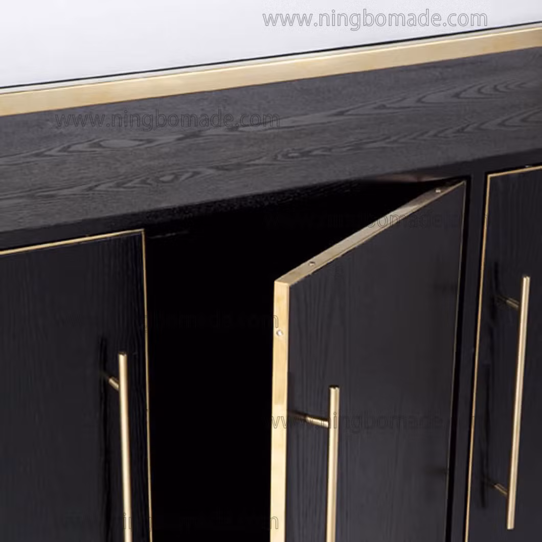 Sleek Perfectly Proportioned Furniture Ebony Oak Polishing Golden Stainless Steel Buffet Cabinet