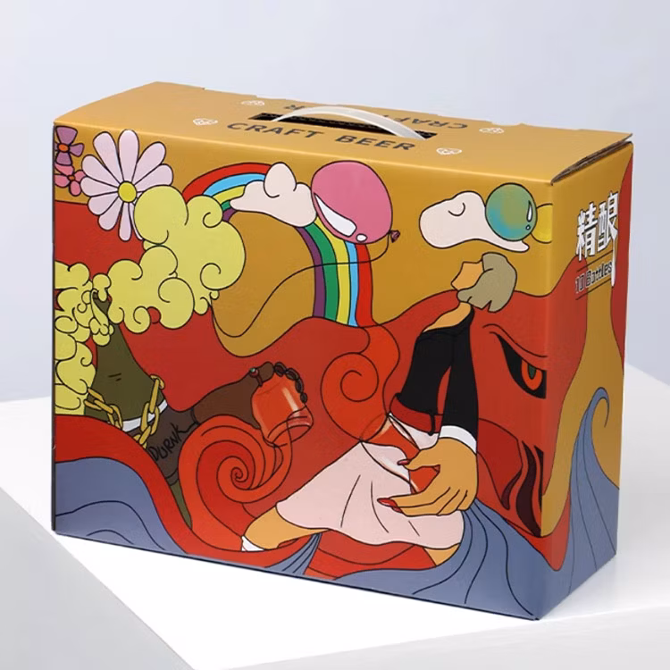 Wholesale Eco-Friendly Colour Printed Beverage Beer Corrugated Packaging Boxes with Handle