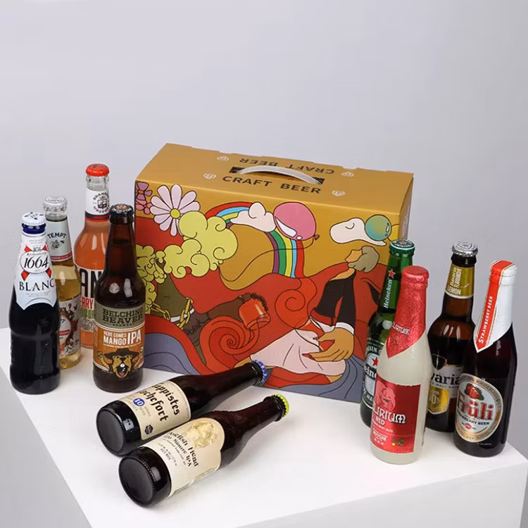 Wholesale Eco-Friendly Colour Printed Beverage Beer Corrugated Packaging Boxes with Handle