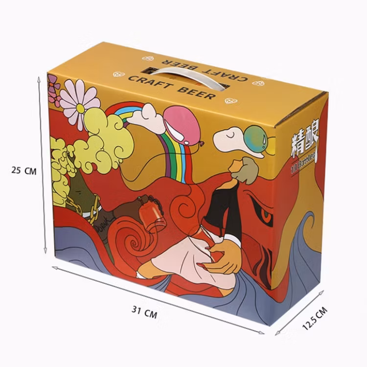 Wholesale Eco-Friendly Colour Printed Beverage Beer Corrugated Packaging Boxes with Handle