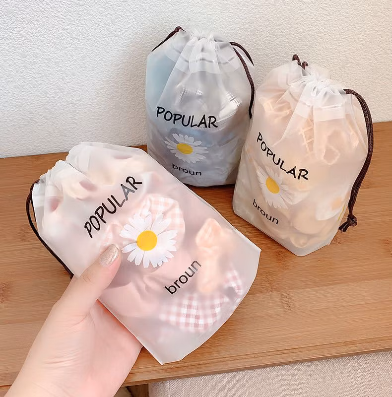 Plastic Polyethylene Nylon Rope Bags Gagging Roped Packet Corded Logo Print Pocket CPE PE Evalux Package Tied Girdle String-Laced Drawstring
