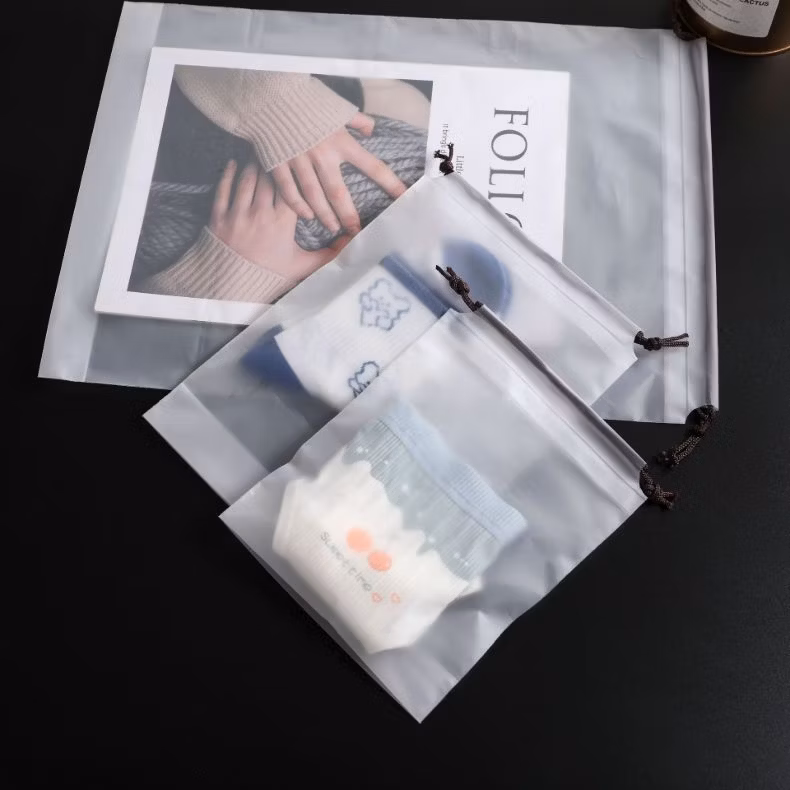 Plastic Polyethylene Nylon Rope Bags Gagging Roped Packet Corded Logo Print Pocket CPE PE Evalux Package Tied Girdle String-Laced Drawstring
