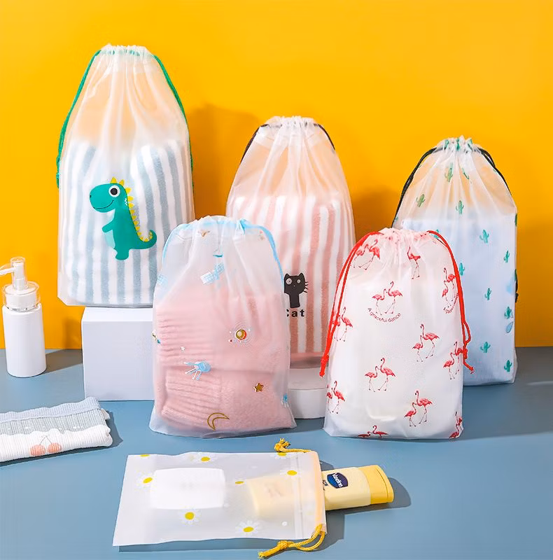 Plastic Polyethylene Nylon Rope Bags Gagging Roped Packet Corded Logo Print Pocket CPE PE Evalux Package Tied Girdle String-Laced Drawstring