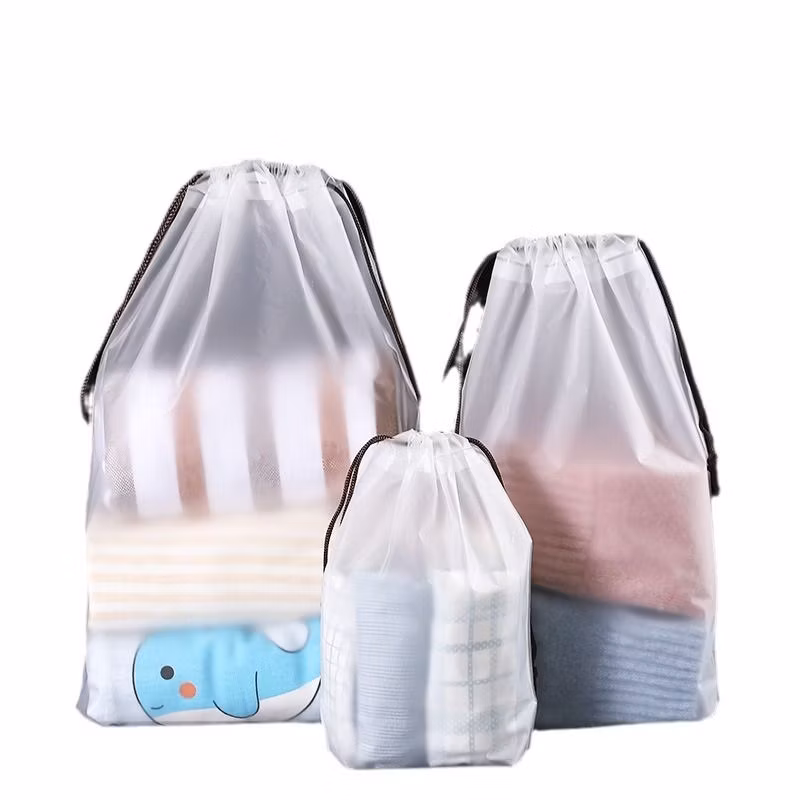 Plastic Polyethylene Nylon Rope Bags Gagging Roped Packet Corded Logo Print Pocket CPE PE Evalux Package Tied Girdle String-Laced Drawstring