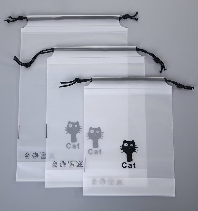 Plastic Polyethylene Nylon Rope Bags Gagging Roped Packet Corded Logo Print Pocket CPE PE Evalux Package Tied Girdle String-Laced Drawstring