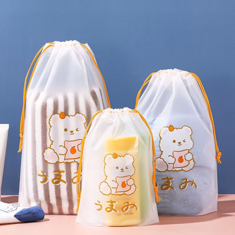 Plastic Polyethylene Nylon Rope Bags Gagging Roped Packet Corded Logo Print Pocket CPE PE Evalux Package Tied Girdle String-Laced Drawstring