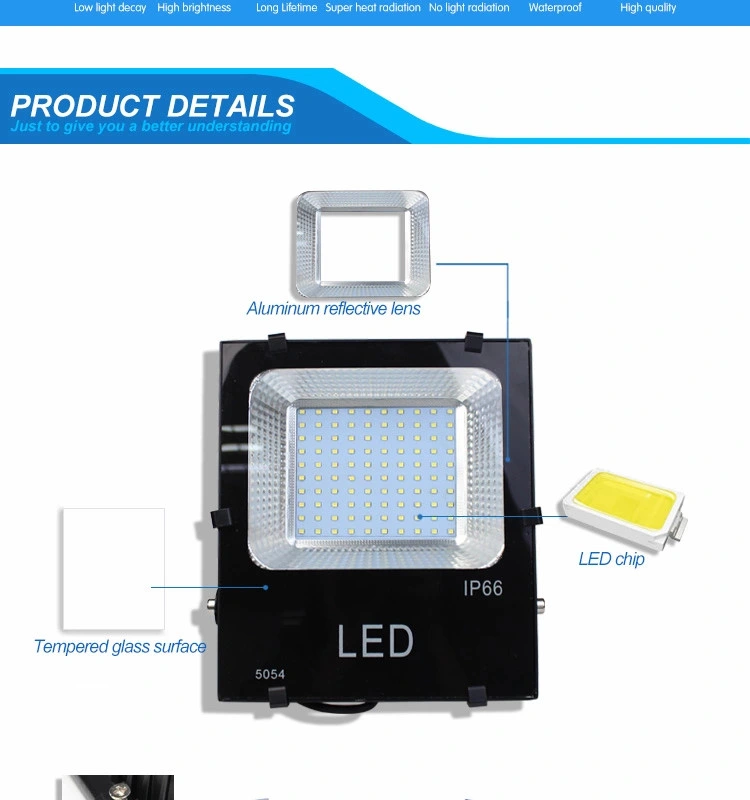 IP65 Ce CB Saso UL 10W 20W 30W 50W Rectangle Industrial LED Flood Light Exporter Distributor Made in China for Outdoor, Street, Garden, Park, Exterior Lighting