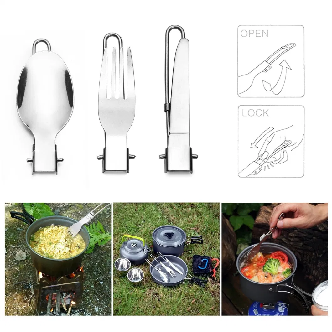 3 PCS Set Stainless Steel Outdoor Camping Picnic Cutlery Hiking Folding Cutlery Knife Fork Spoon Cooking Set