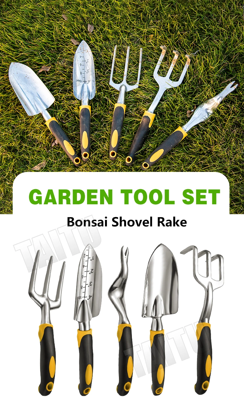 Manual Gardening Tool Set Hand Rake Shovel with Scale Transplant Dig Weeder Cultivator Trowel Non-Slip Ergonomic Handle Tools 6PC