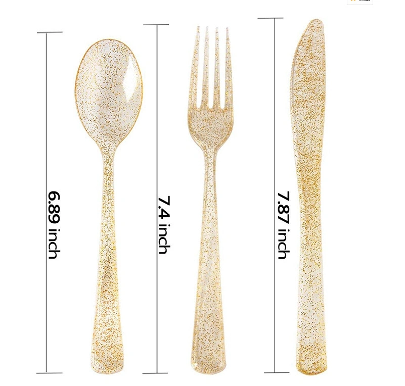 Wedding Party Rose Golden Cutlery Set Plastic Disposable Spoon Fork Knife for Party