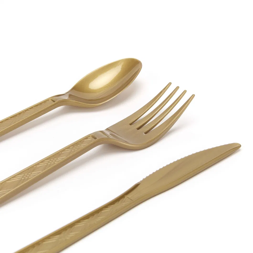 Wedding Party Rose Golden Cutlery Set Plastic Disposable Spoon Fork Knife for Party