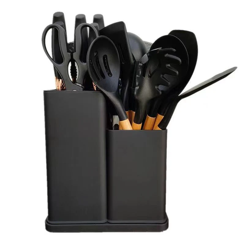 Knife Set Silicone Kitchen Utensils Set with Wooden Handle and Cuttings