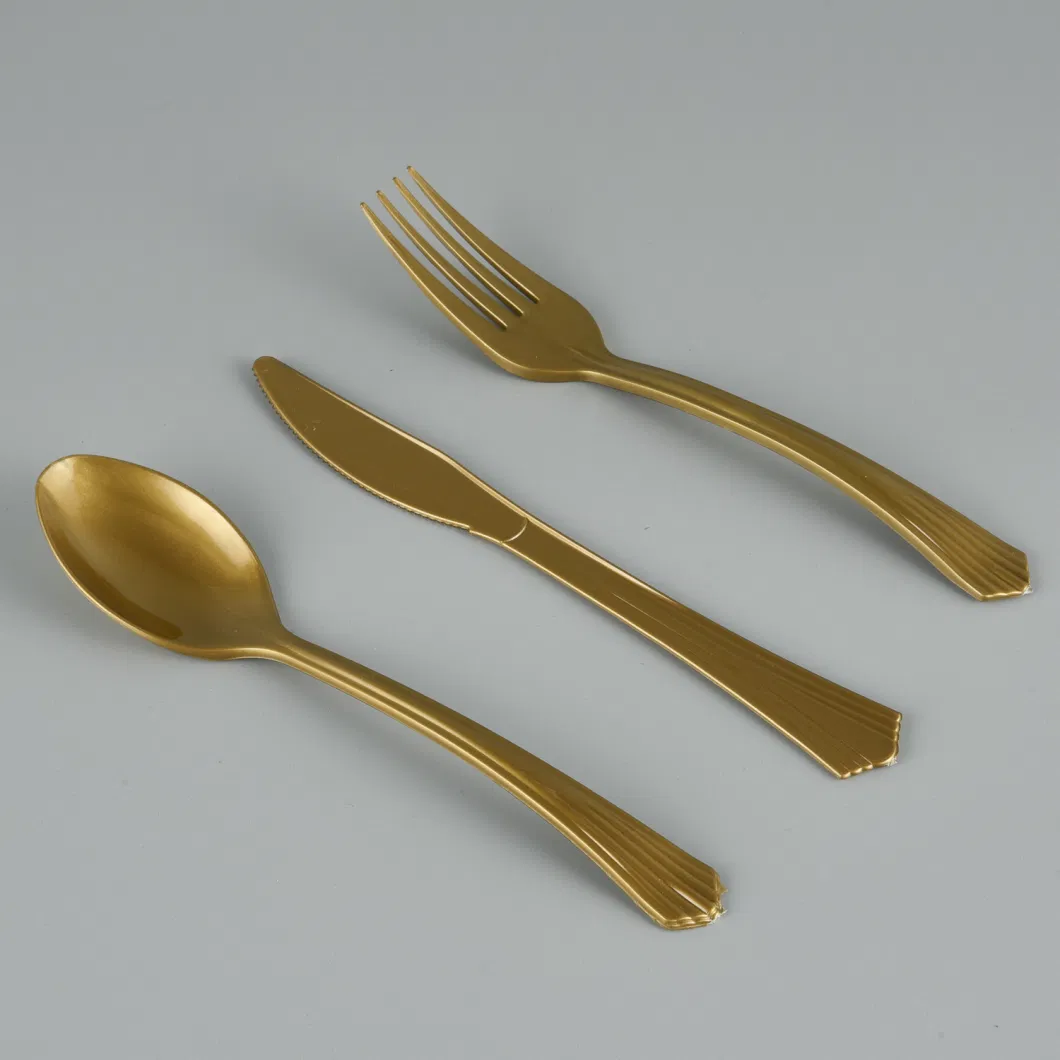 Wedding Party Rose Golden Cutlery Set Plastic Disposable Spoon Fork Knife for Party