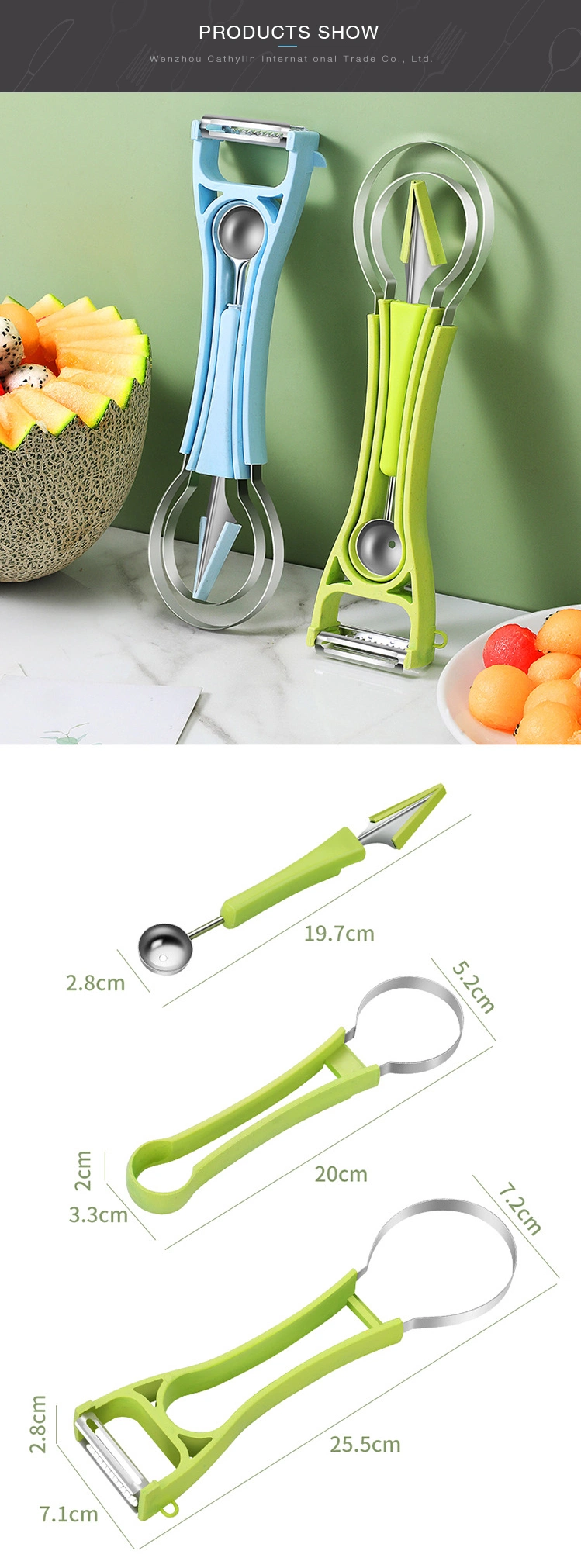 3 in 1 Stainless Steel Fruit Tool Set Scoop Corer Remover Carving Knife Pulp Separator