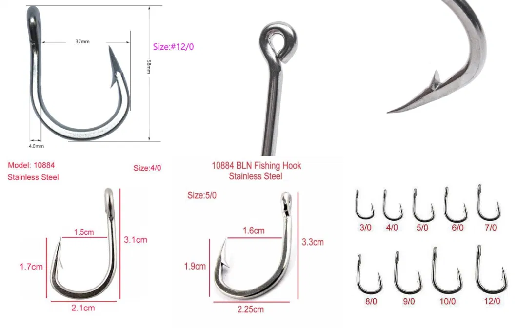 Tapered Eye Bln Stainless Steel Big Game Fishing Hook 3/0 4/0 5/0 6/0