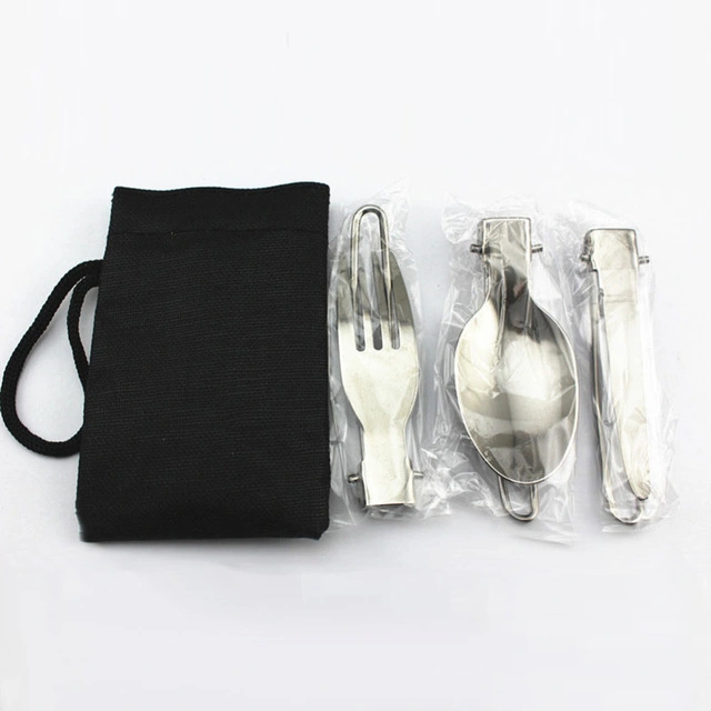 3 PCS Set Stainless Steel Outdoor Camping Picnic Cutlery Hiking Folding Cutlery Knife Fork Spoon Cooking Set