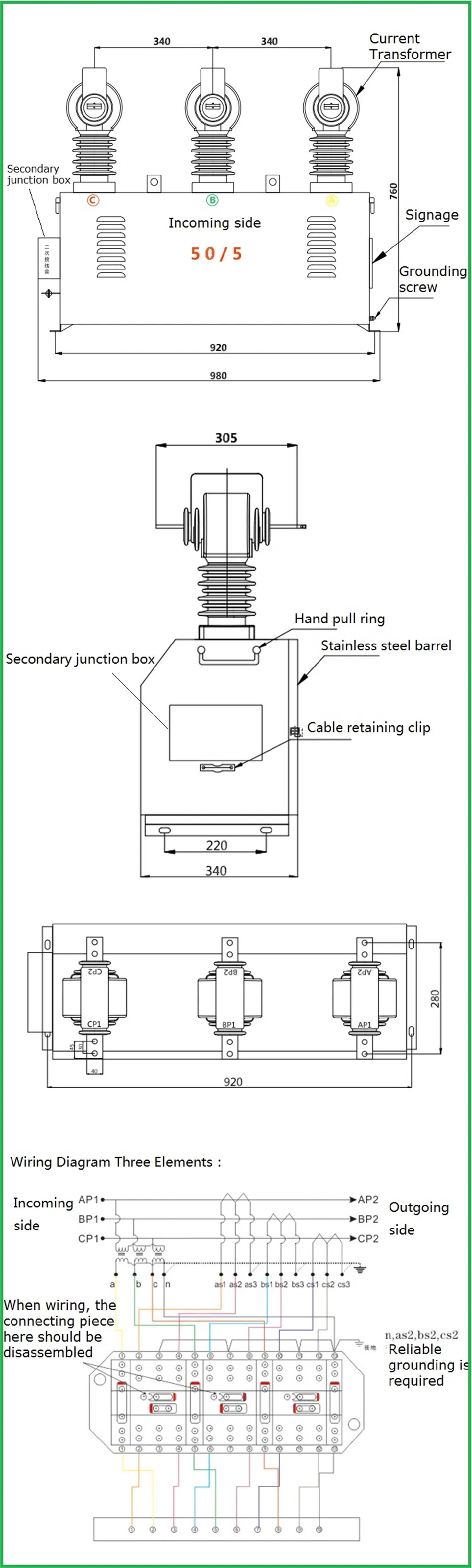 Jlszy-10kv 5-1000A 10va Outdoor Three-Phase Four-Wire Combined Transformer High Voltage Power Metering Box