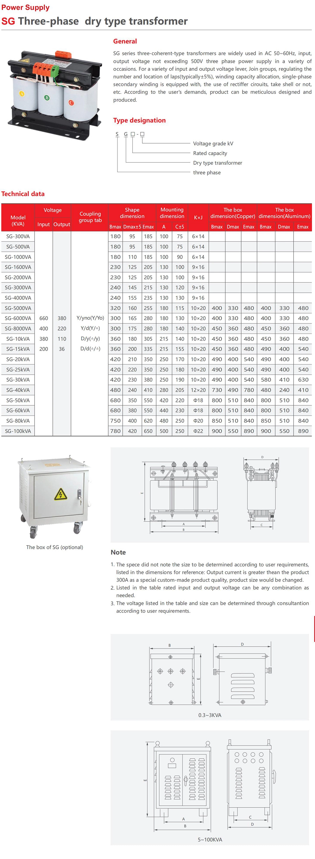 Good Service 500va 1000va Dry Type 220V to 110V Three Phase Transformer