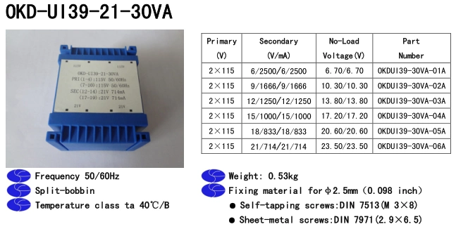 Ui39 Flat Sealed Encapsulated Grain Oriented Silicon Steel Lamination Transformer