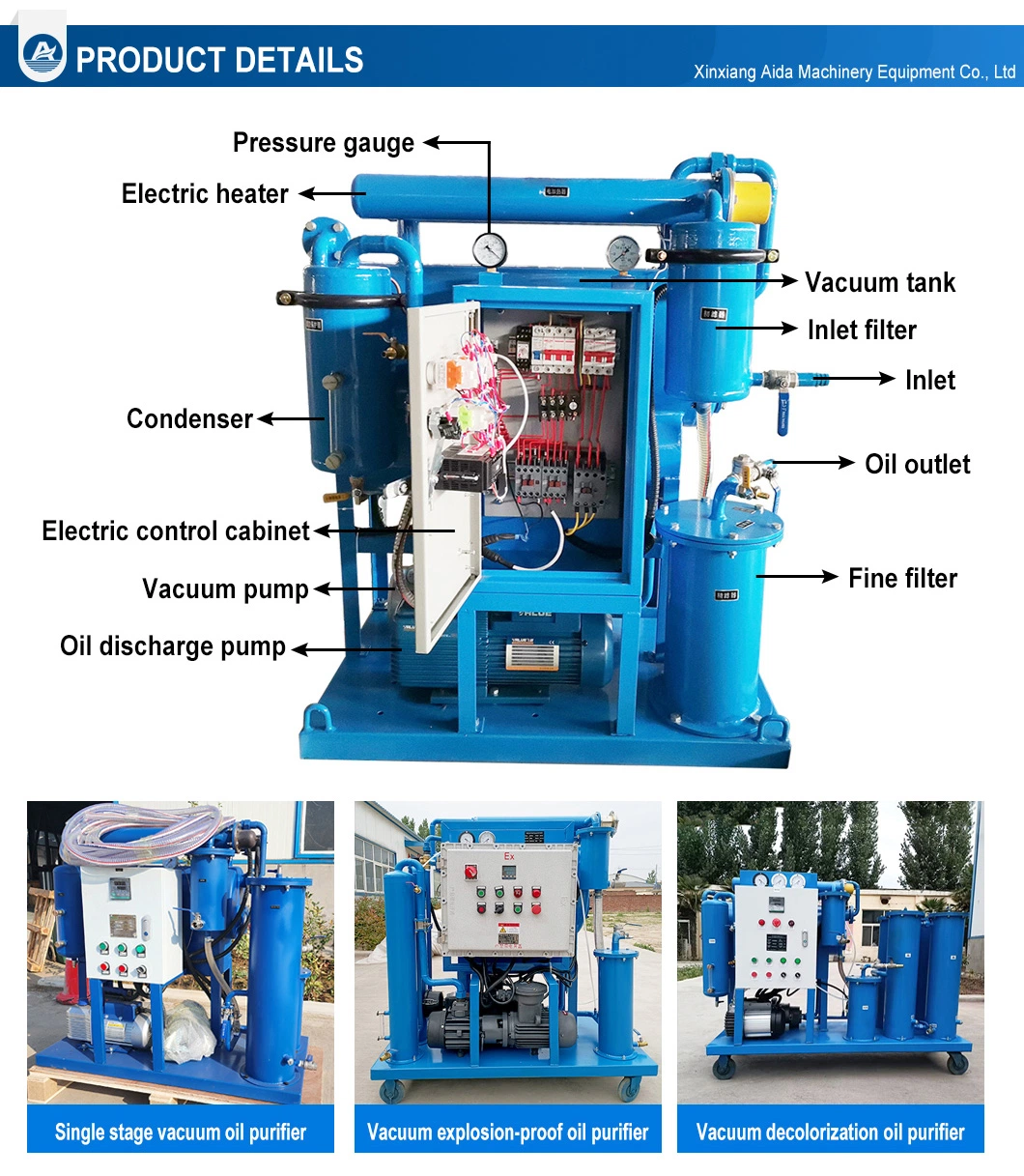 Aida Brand Dehydration and Degassing Vacuum Type Insulating Transformer Oil Purifier Unit