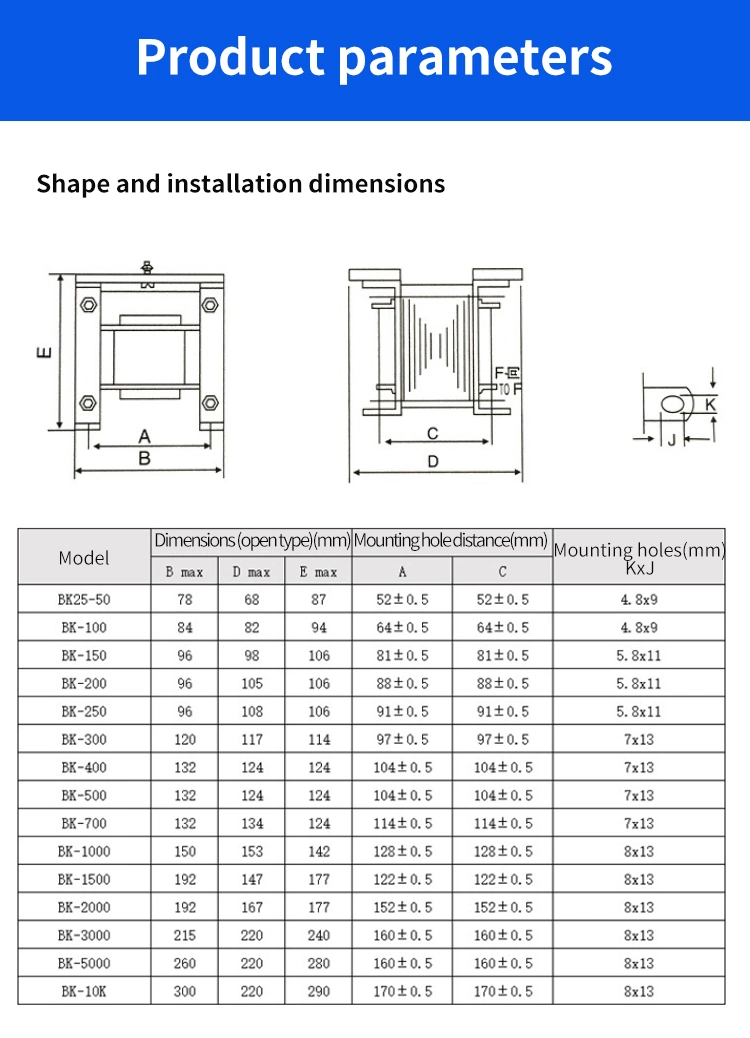 Single Phase Voltage Converter Dry Type Isolation Control Transformer Price Custom Bk Series 380V 220V 50va~10kVA