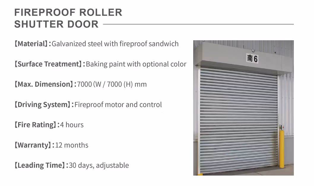 Commercial Shopping Building Garage Fire Rated Fire Prevention Fire Security Fire Safety Rolling Galvanized Steel Foamed Auto Motorized Industrial Door