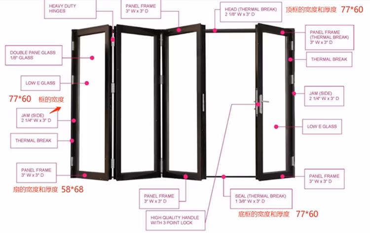 High Performance Exterior Aluminium Bifold Doors Modern Patio Bi Folding Glass Door