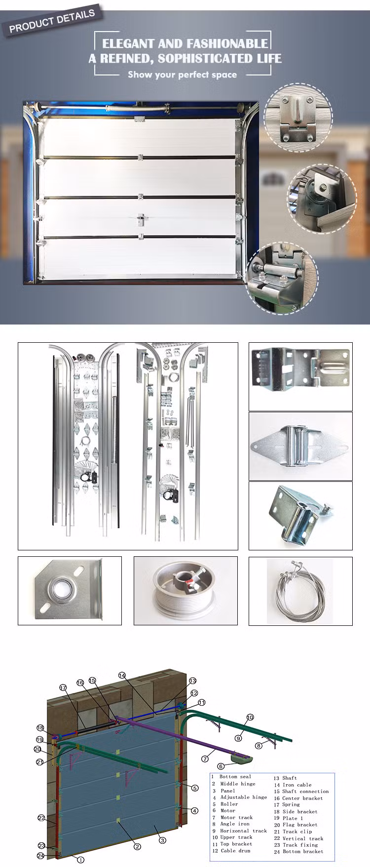 Ce Approved Steel PU Insulated Residential Automatic Overhead Sectional Standard Lift Roller up Rolling Shutter Garage Door with Pedestrian Door