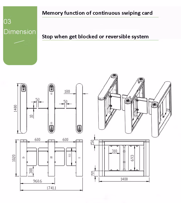 Barrier Swing Turnstile Gate for Traffic Control Barrier Gate Door Access Control System Flap Turnstile High Speed Swing Barrier