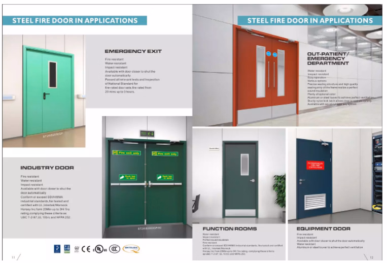 Industrial/Commercial Modern Design 3 Hour Fire-Rated Steel Sliding Doors Push and Pull Single/Double for Garages and Hotels